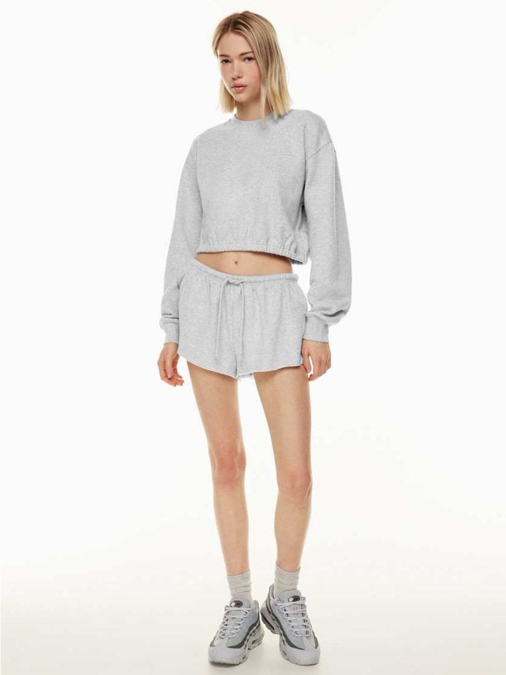Aritzia TNA Perfect Cinch Light Gray Terry Fleece Sweatshirt Extra Small